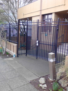 Security Gate with keypad outside building